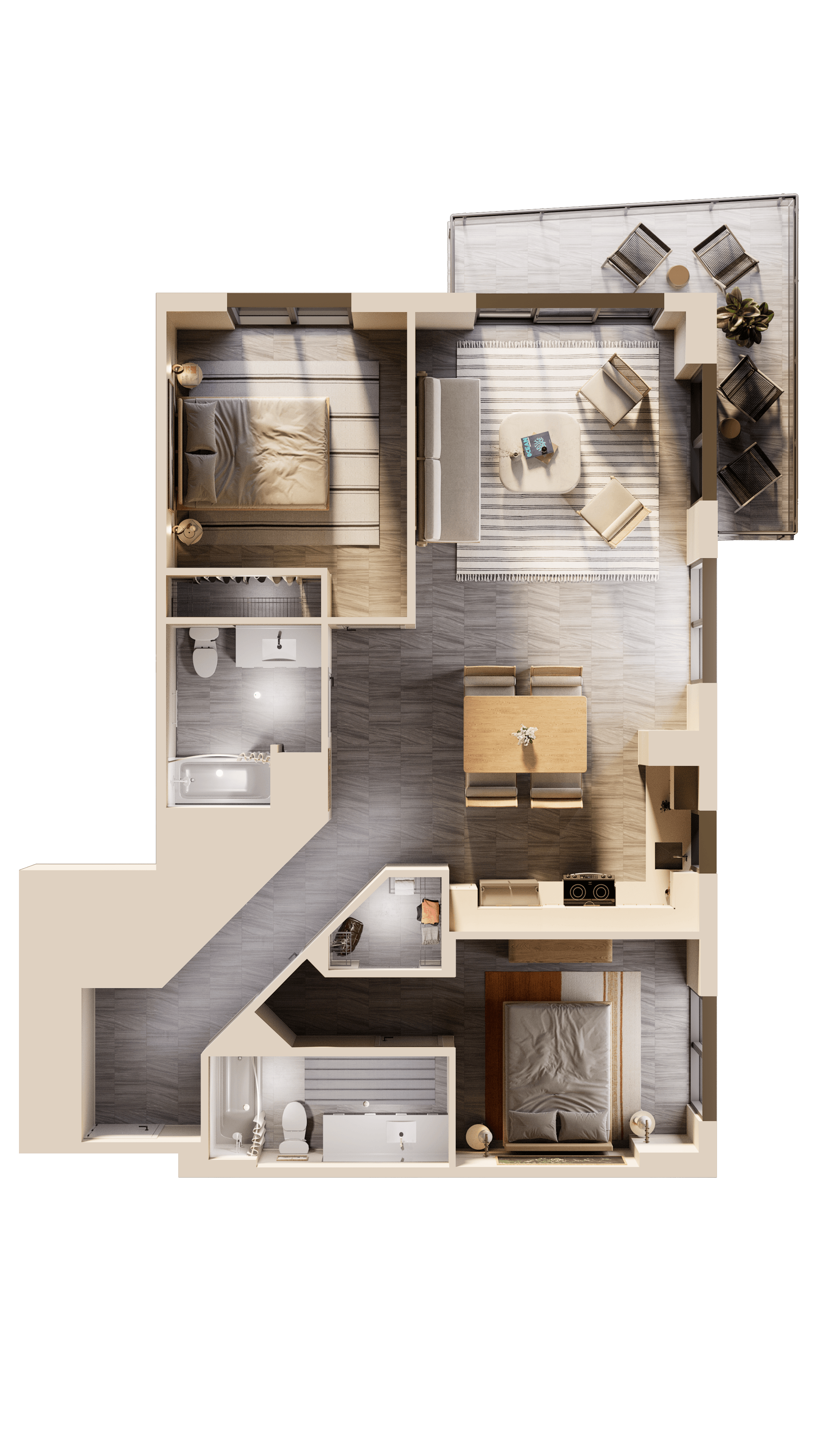 a rendering of a 3d floor plan of a house